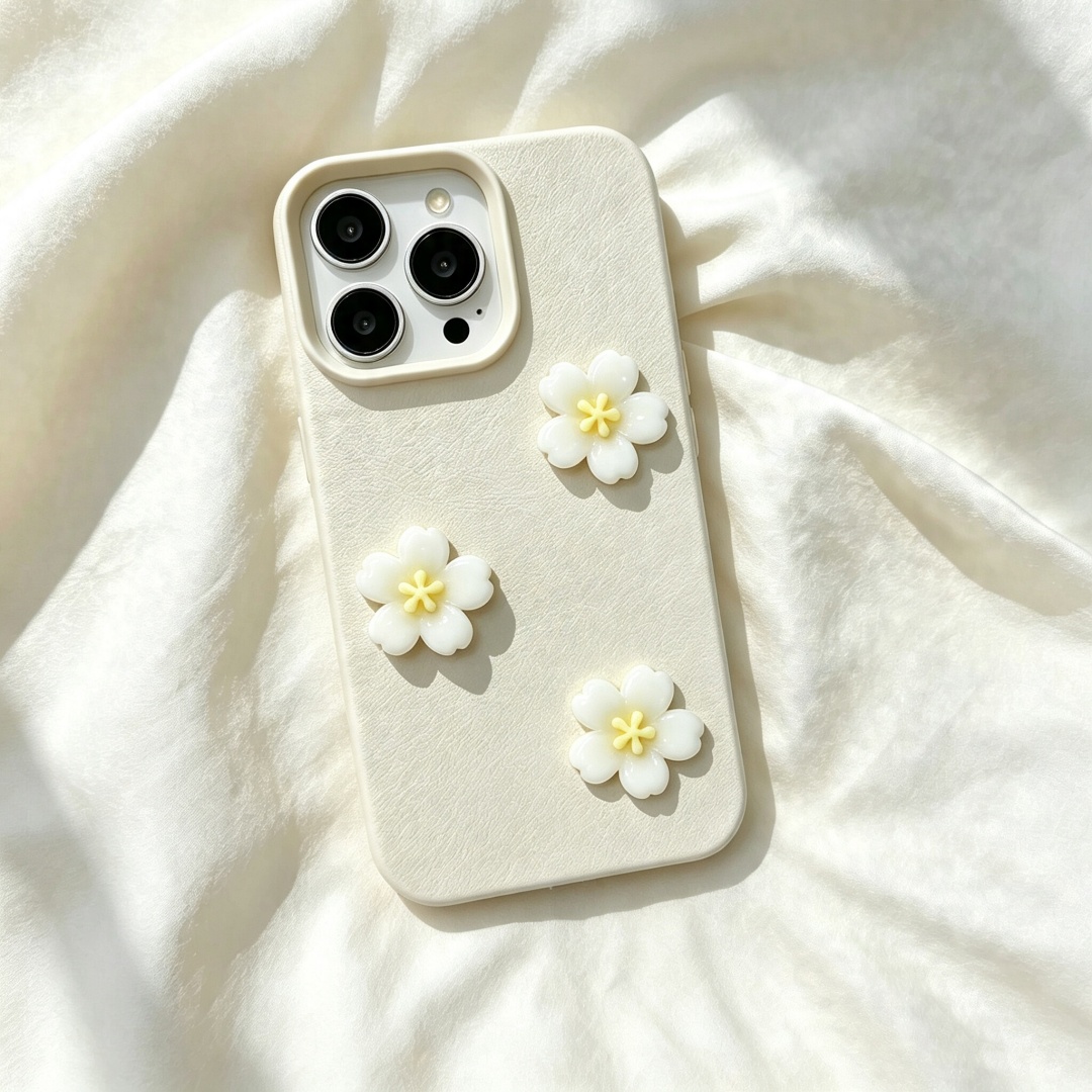 Phone Cases Girly - 걸리쉬 3D 벚꽃 소프트 폰 케이스