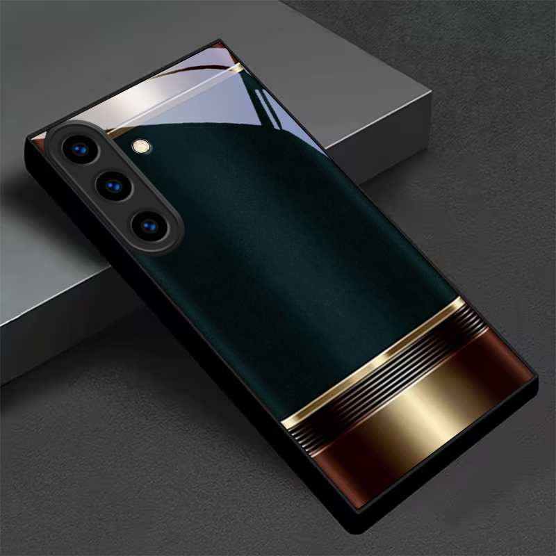Phone Cases Metal - 고급스러운 레트로 메탈 프레임 블랙 글래스