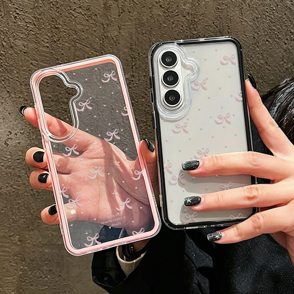 Phone Cases With Camera Cover - 귀여운 핑크 리본 소프트 폰 케이스