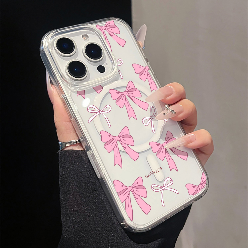 Phone Cases Girly - 핑크 보우 코케트 걸리 시리즈 투명
