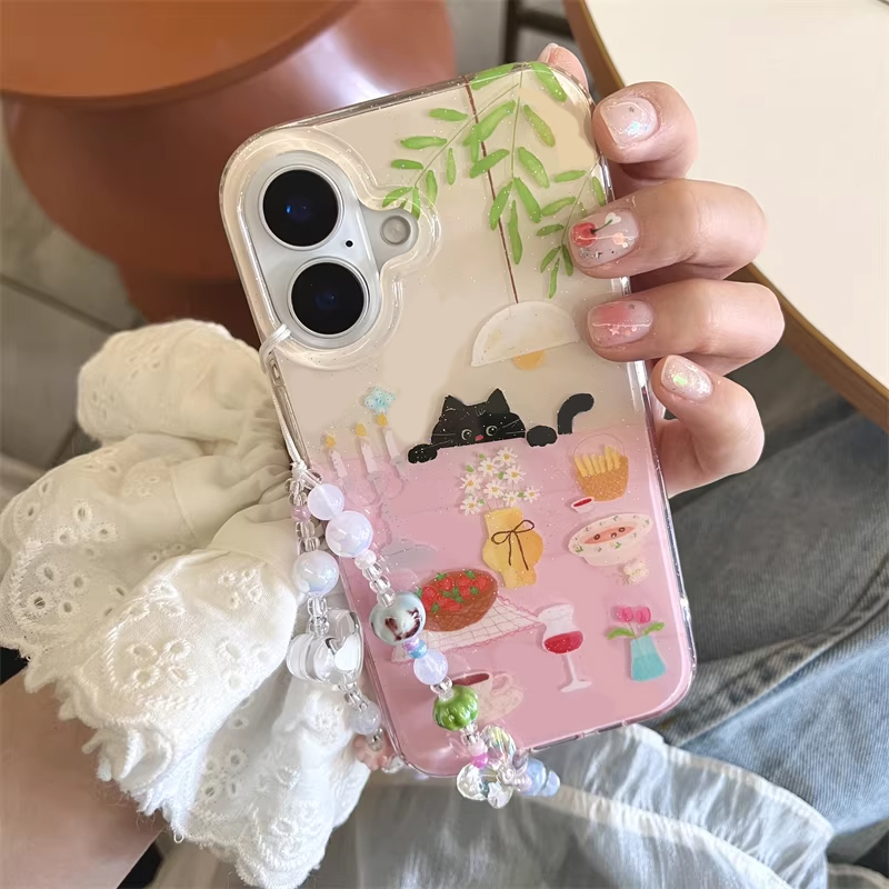 Phone Cases Girly - 귀여운 소녀 식탁 그림 작은 검은
