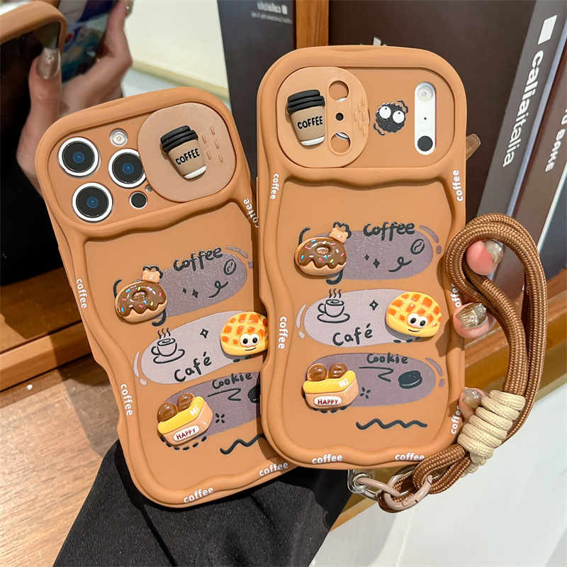 Phone Cases With Camera Cover - 3D 만화 빵 모양 손목 스트랩