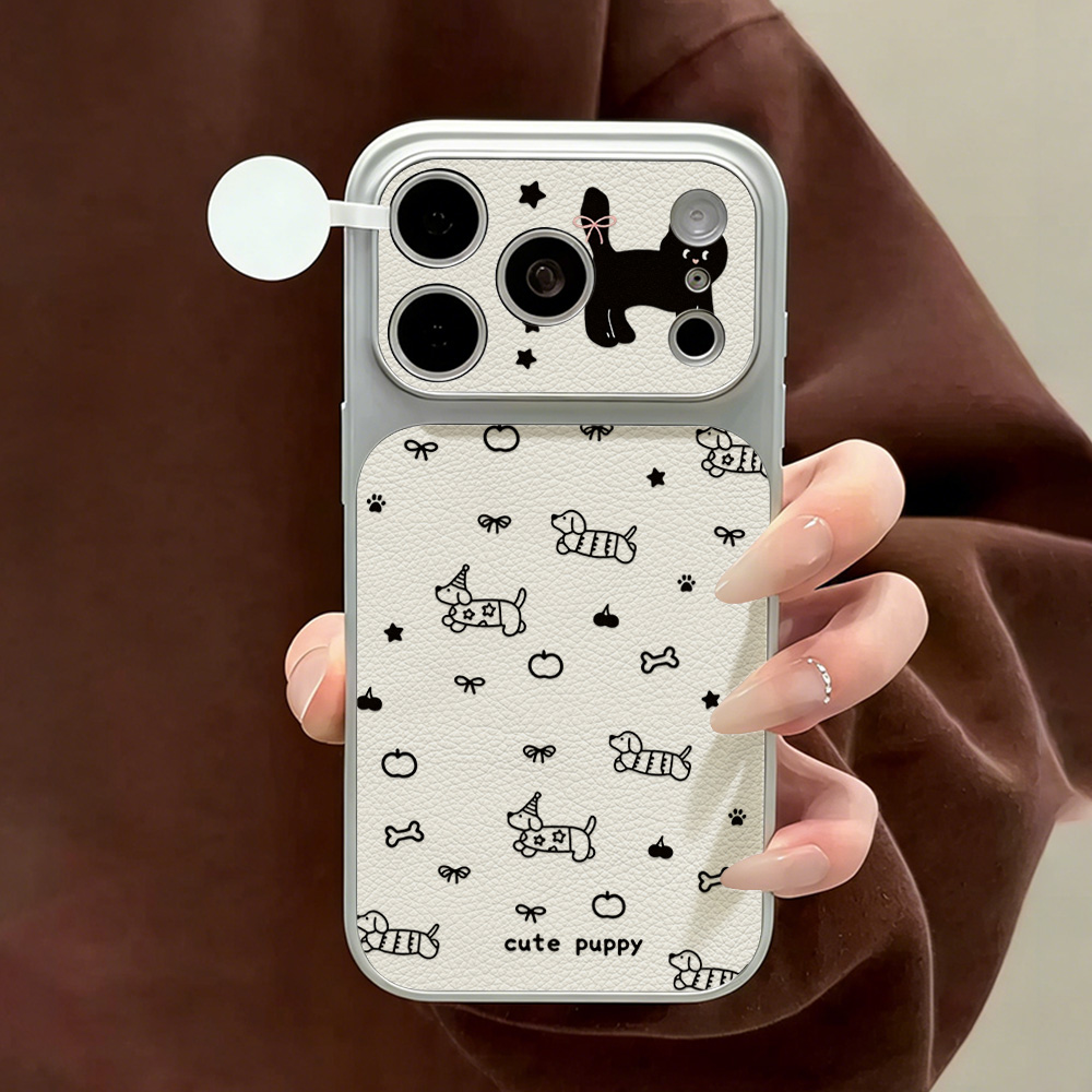 Phone Cases With Camera Cover - 귀여운 강아지 가죽 폰 케이스 아이폰
