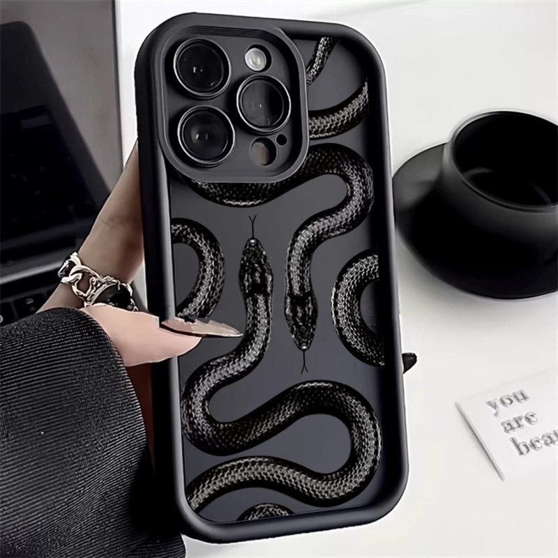 Phone Cases Iphone 15 Pro Max - 블랙 스네이크 프린트 폰 케이스 아이폰