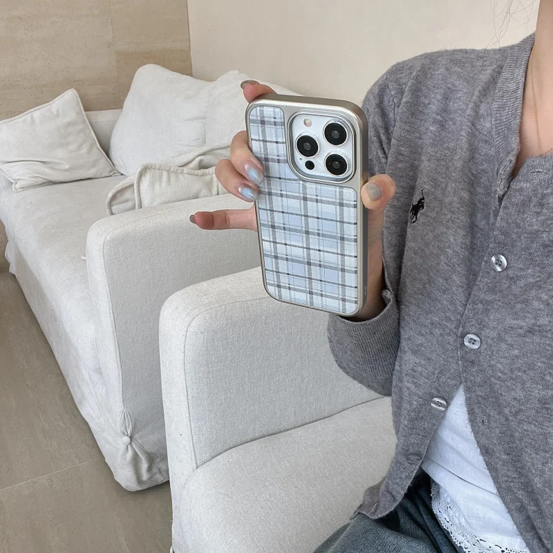 한국 인스 에폭시 블루 체크무늬 패턴 방탄 창의적 귀여 - Phone Cases Y2K 리뷰 및 가격