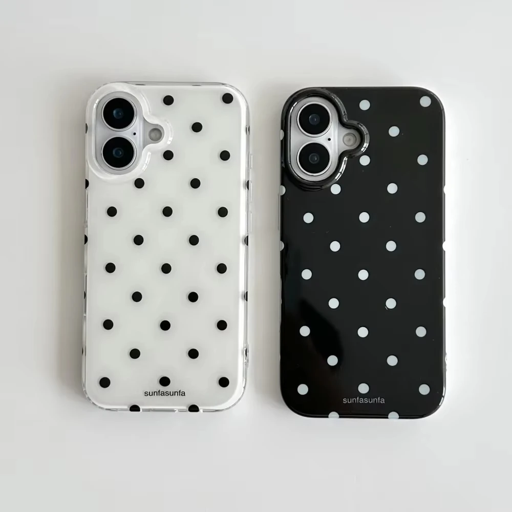 미니멀리스트 블랙 앤 화이트 폴카 도트 폰 케이스 아이 - Phone Cases Y2K 리뷰 및 가격
