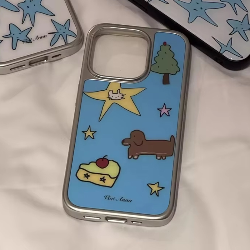 인스 니치 크리에이티브 블루 스타 퍼피 커플 글로시 표 - Phone Cases Y2K 리뷰 및 가격