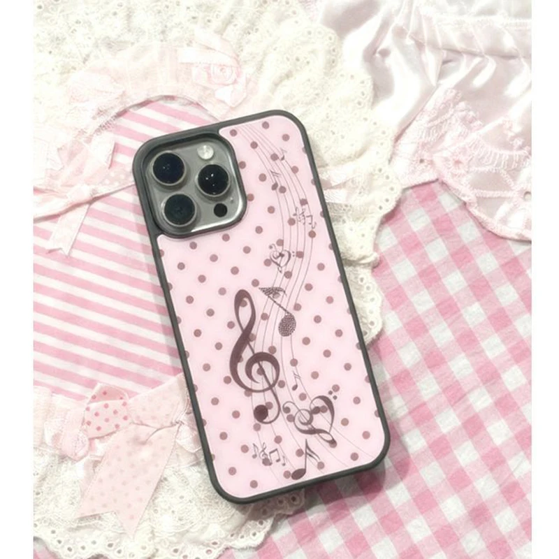 핑크 브라운 물방울 무늬 소녀 하트 음악 노트 폰 케이 - Phone Cases Y2K 리뷰 및 가격