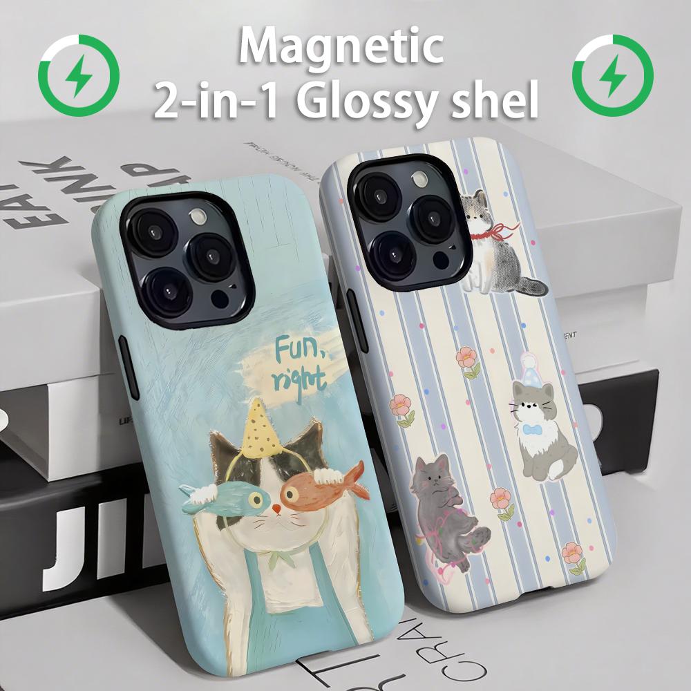 귀여운 고양이와 강아지 마그네틱 2-in-1 광택 케이 - Phone Cases Iphone 15 Pro Max 리뷰 및 가격