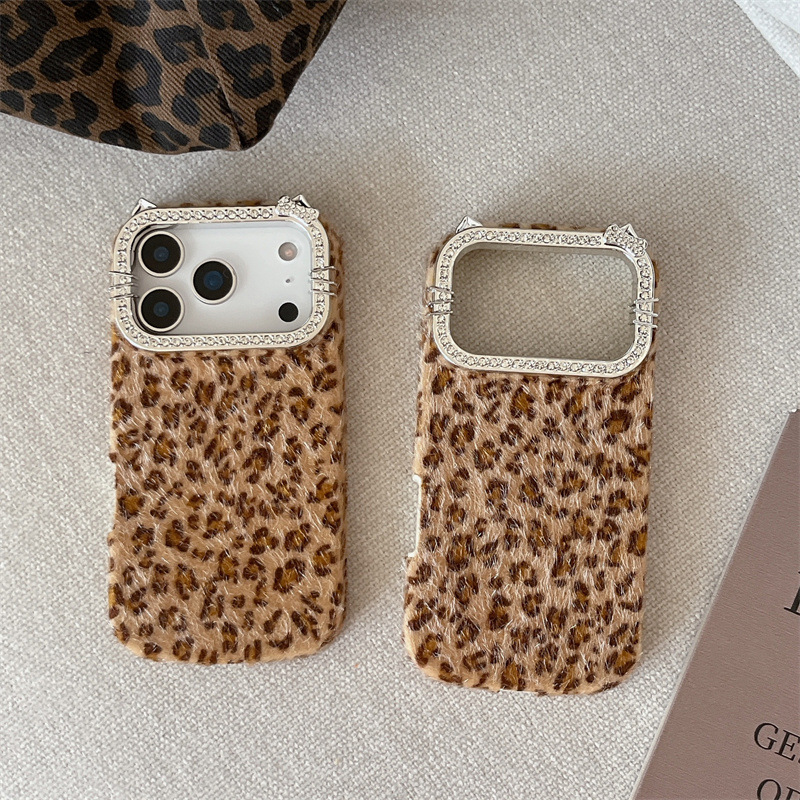 럭셔리 다이아몬드 장식 레오파드 프린트 플러시 폰케이스 - Phone Cases Apple 리뷰 및 가격