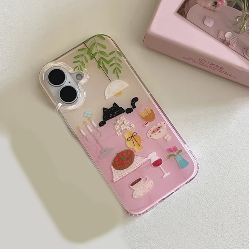 귀여운 소녀 식탁 그림 작은 검은 고양이 만화 캐릭터  - Phone Cases Girly 리뷰 및 가격