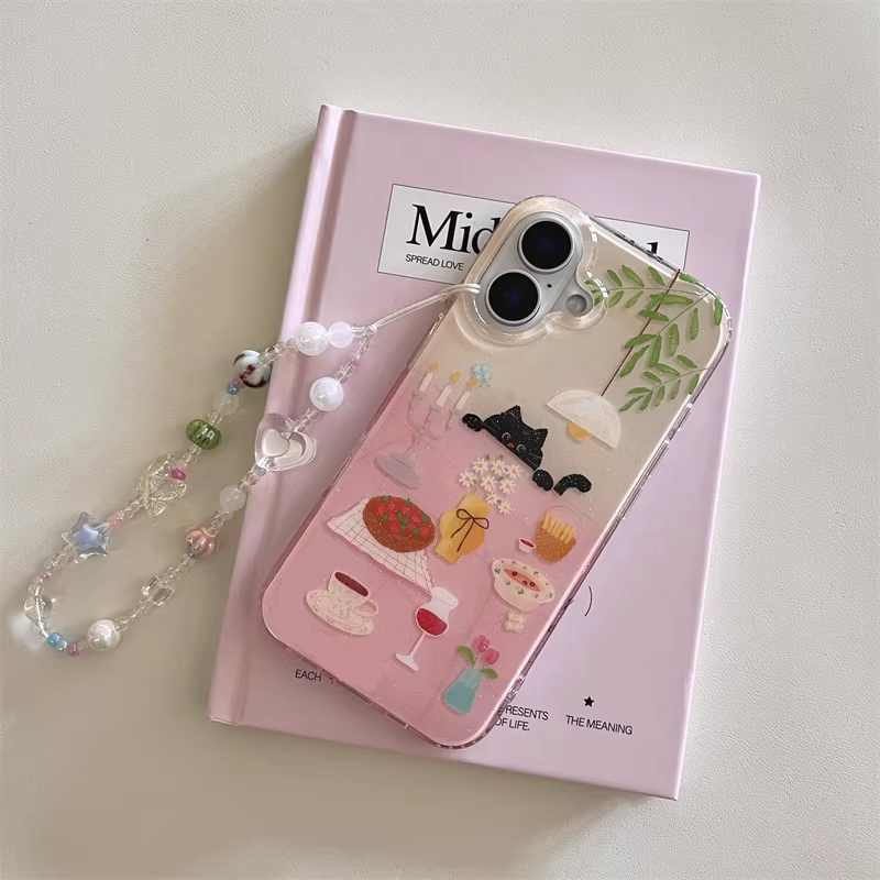 귀여운 소녀 식탁 그림 작은 검은 고양이 만화 캐릭터  - Phone Cases Girly 리뷰 및 가격