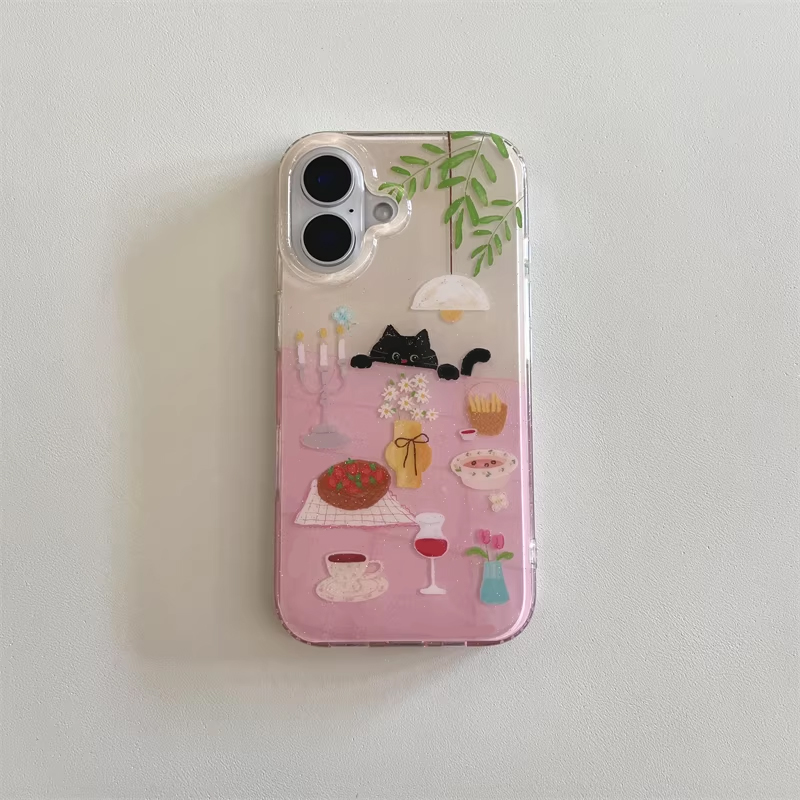 귀여운 소녀 식탁 그림 작은 검은 고양이 만화 캐릭터  - Phone Cases Girly 리뷰 및 가격