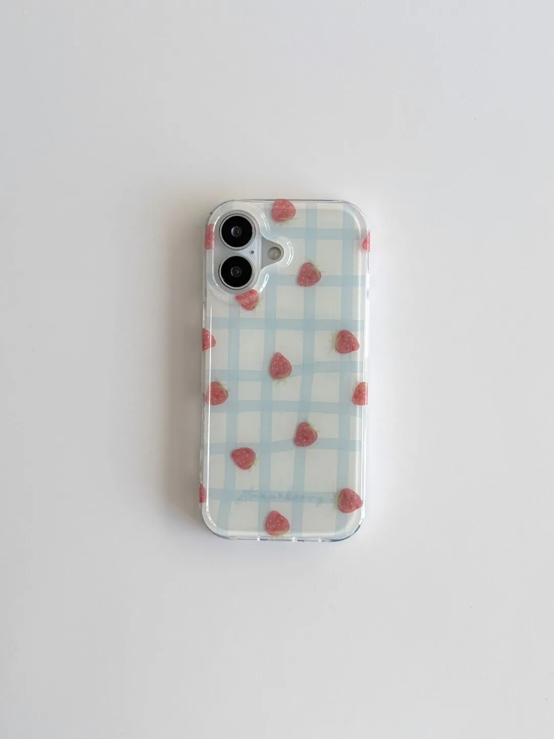 신선한 블루 그리드 패턴 딸기 디자인 고급 IMD 폰  - Phone Cases Y2K 리뷰 및 가격