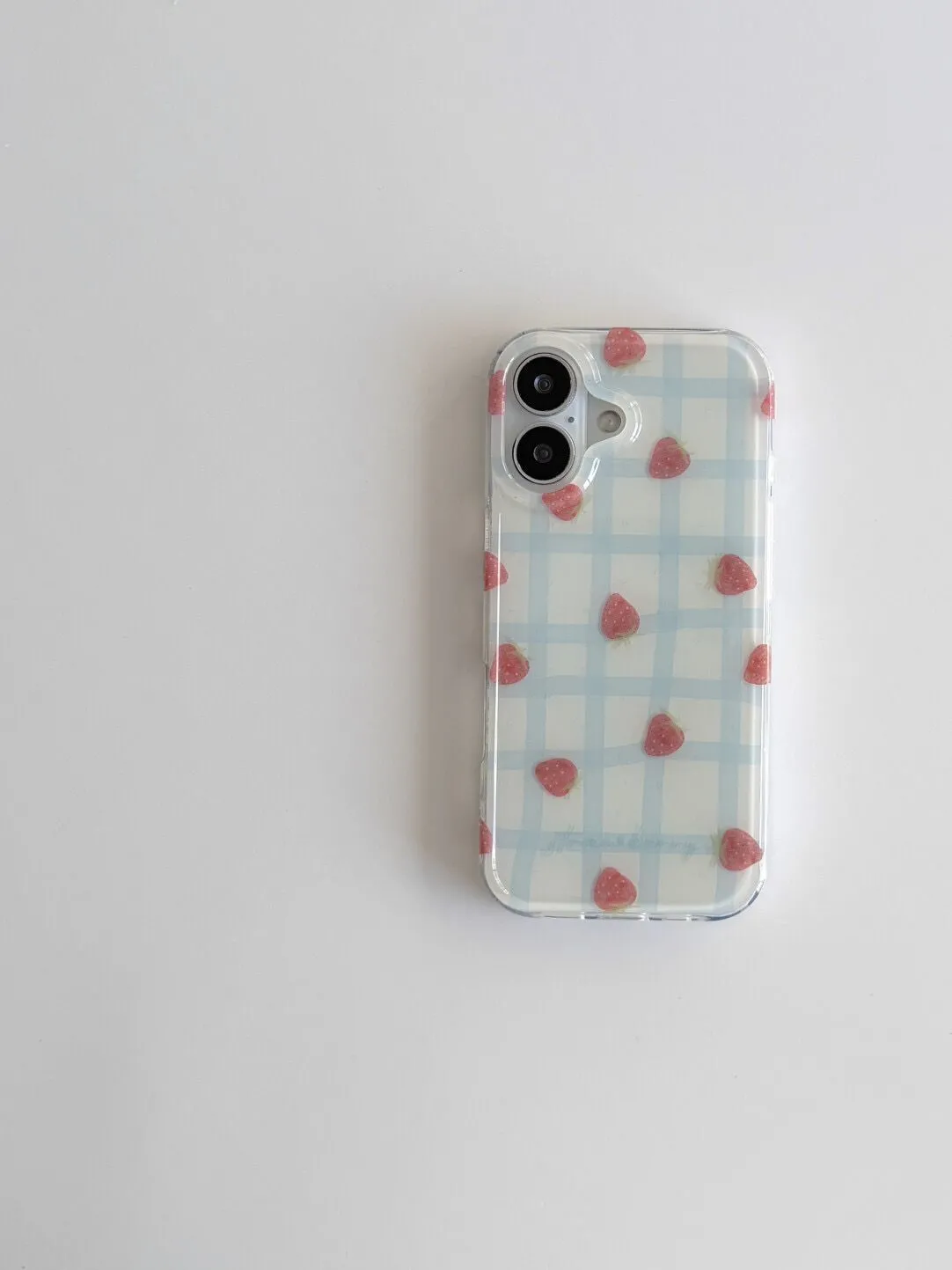 신선한 블루 그리드 패턴 딸기 디자인 고급 IMD 폰  - Phone Cases Y2K 리뷰 및 가격