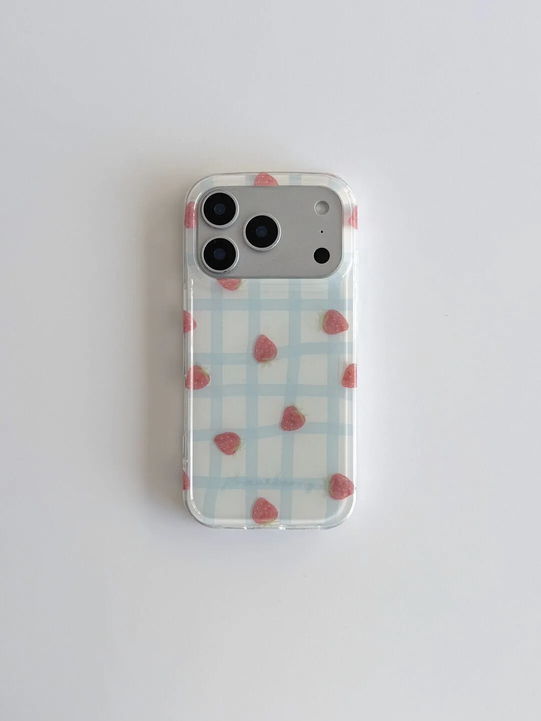 신선한 블루 그리드 패턴 딸기 디자인 고급 IMD 폰  - Phone Cases Y2K 리뷰 및 가격