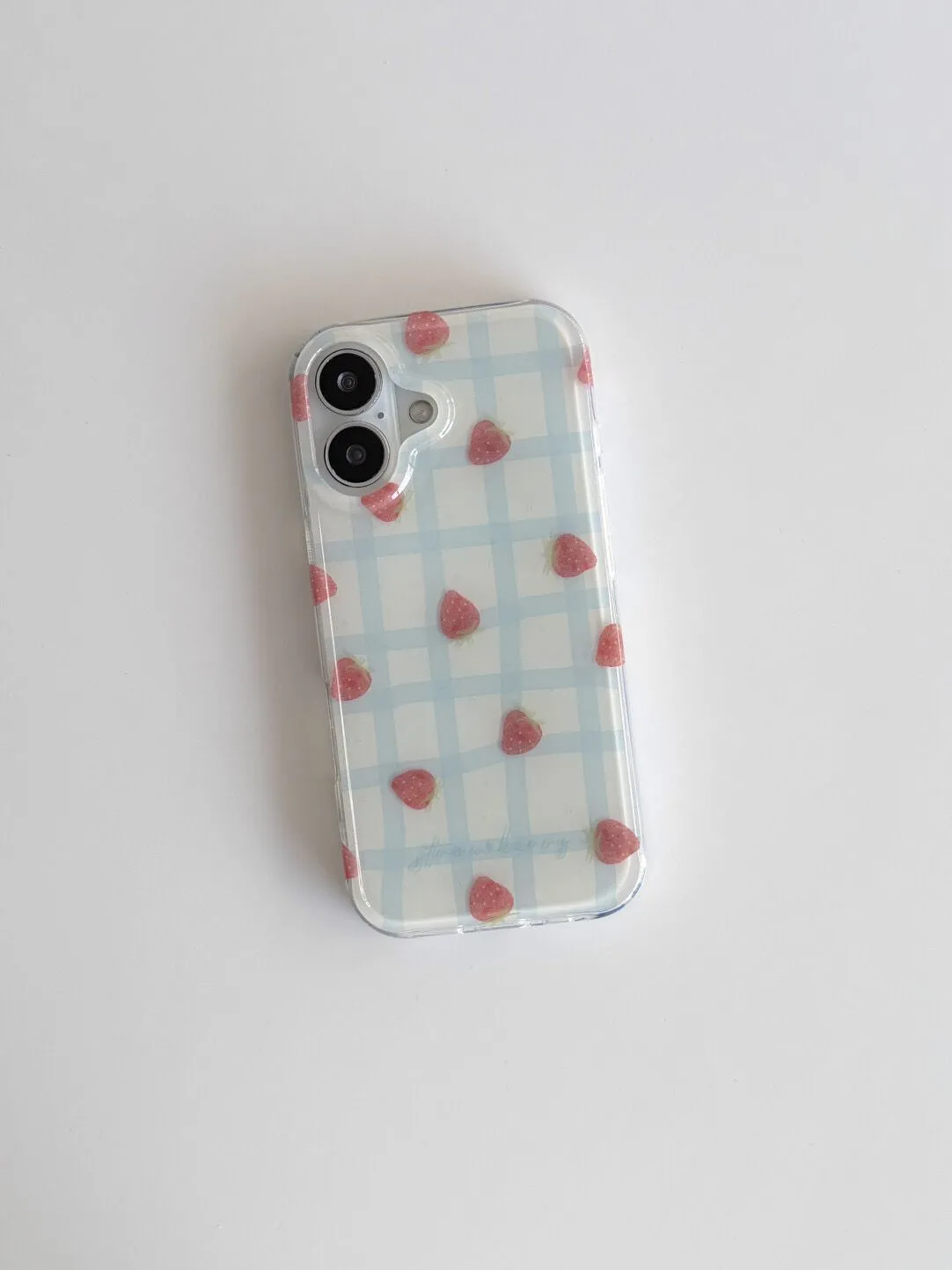 신선한 블루 그리드 패턴 딸기 디자인 고급 IMD 폰  - Phone Cases Y2K 리뷰 및 가격